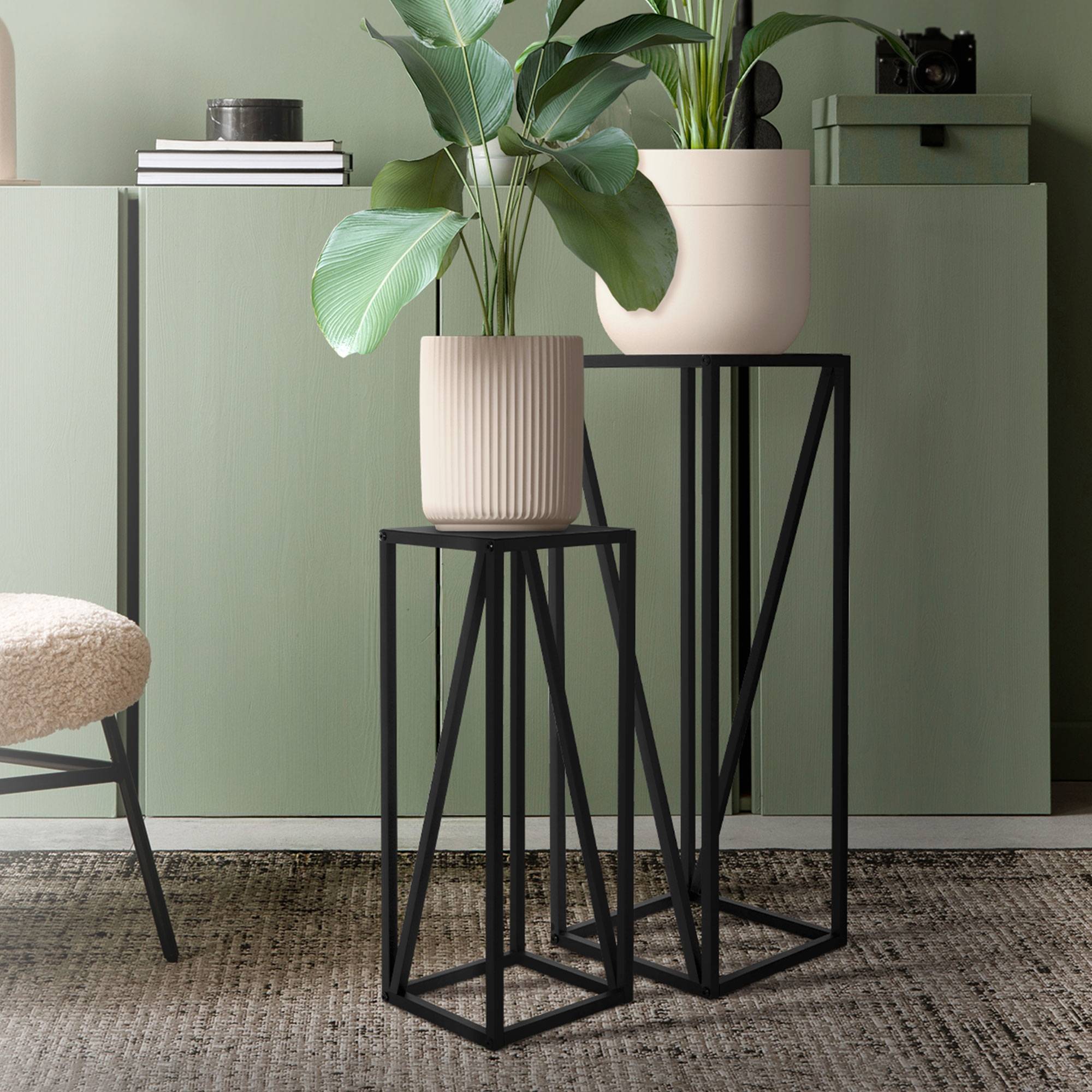 Ml-Design - 2x Support de plantes noir en acier h: 57,4 et 73,5 cm porte-pot de fleurs déco - Imagen 2