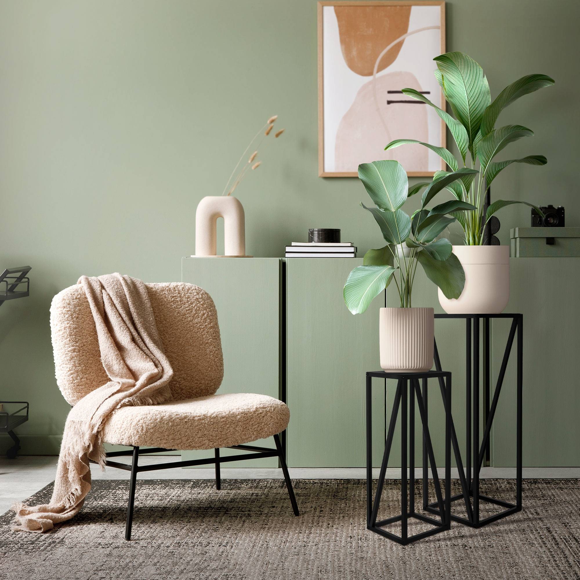 Ml-Design - 2x Support de plantes noir en acier h: 57,4 et 73,5 cm porte-pot de fleurs déco - Imagen 1