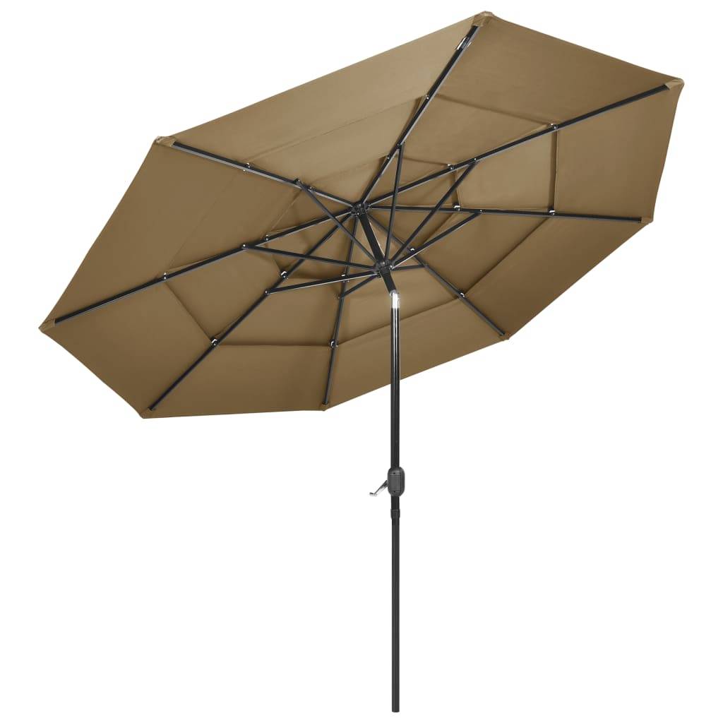 Helloshop26 - Parasol à 3 niveaux avec mât en aluminium 3 m taupe - Imagen 3