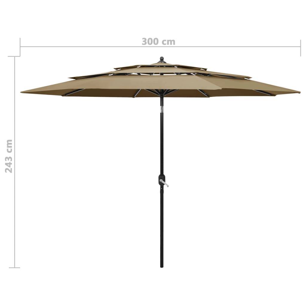 Helloshop26 - Parasol à 3 niveaux avec mât en aluminium 3 m taupe - Imagen 7