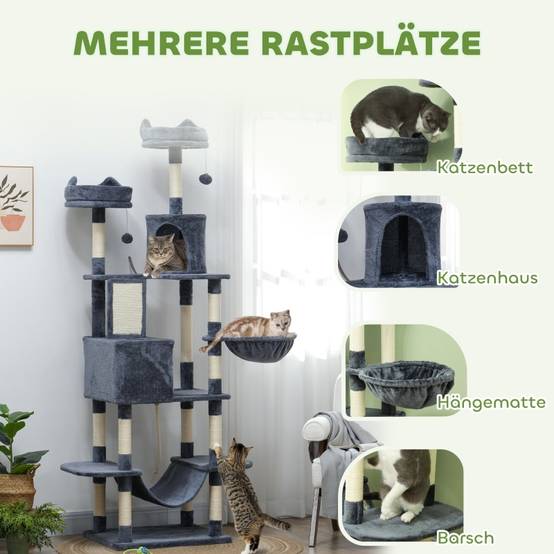 Arbre à chat géant peluche pour grands chats griffoir repos 206cm gris foncé - ComfortXL Outdoor Living - Image 4
