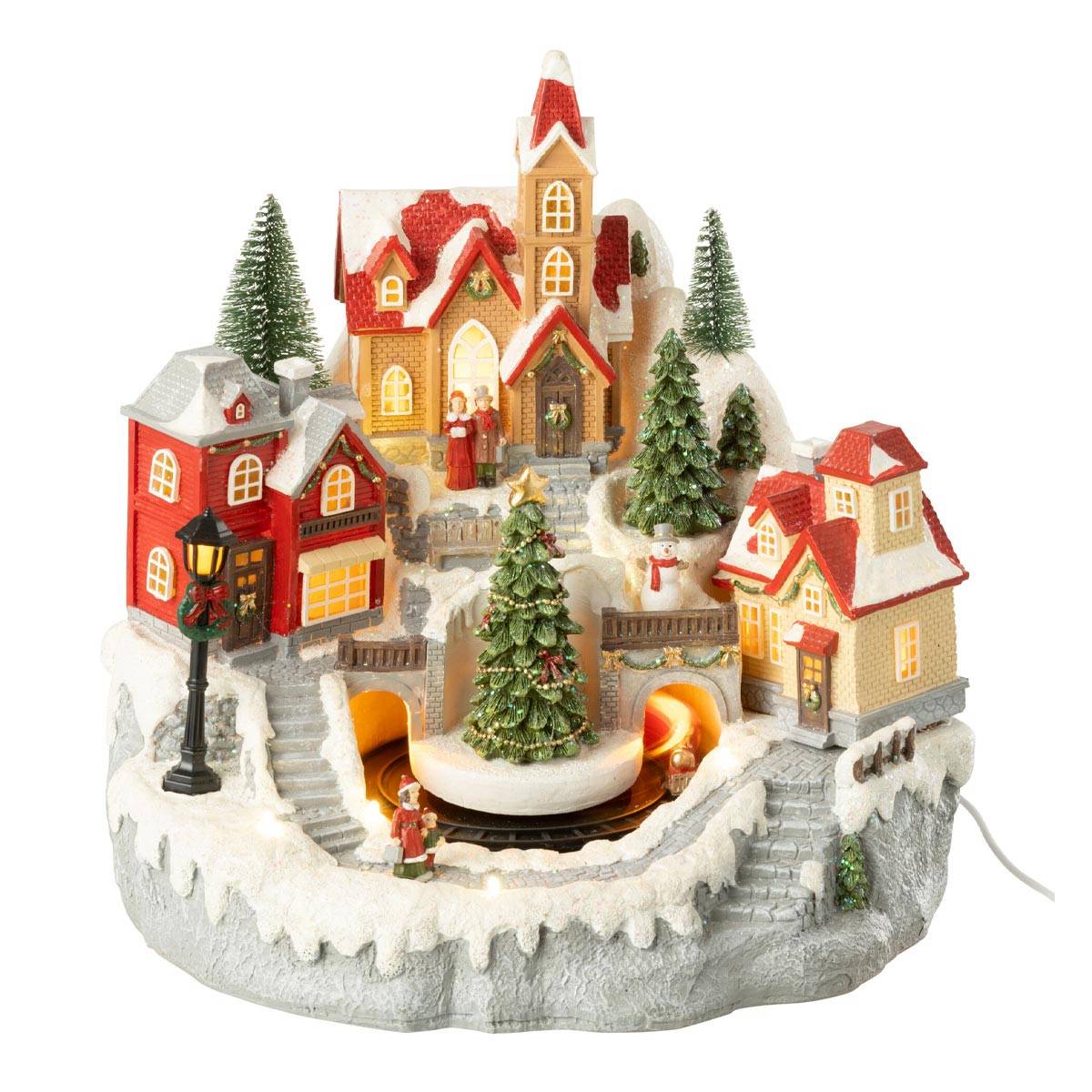 J-Line - Village de Noël "Train" 28cm Multicolore