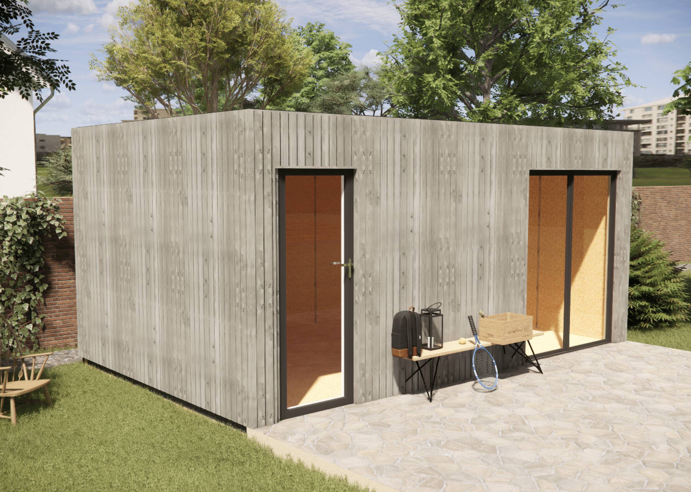 Sans Marque - Annexe de jardin sans permis en bois 5,5 x 3,5 x 2,7 m avec plancher isolé - Imagen 1