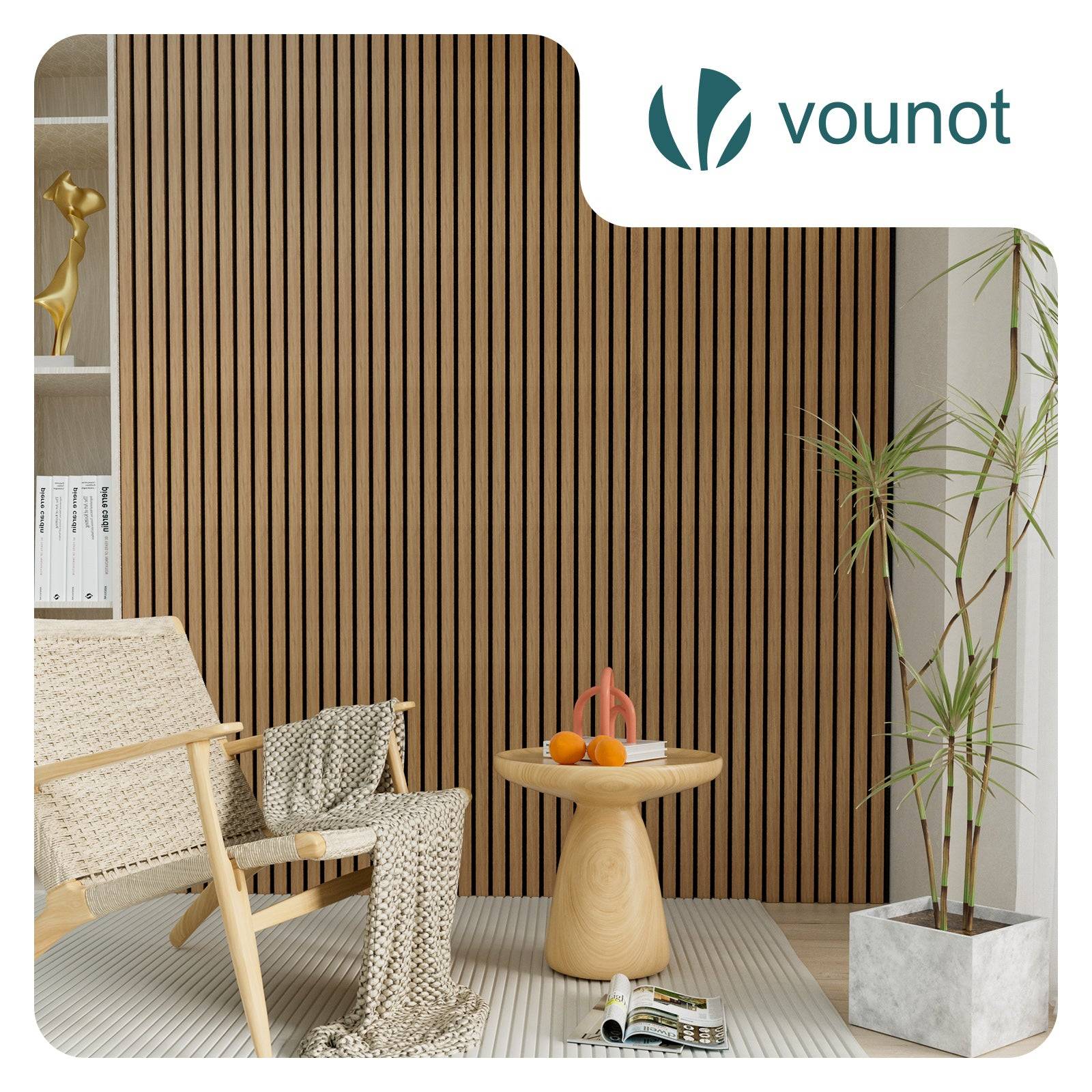 Lot de 4 panneaux acoustiques muraux Tasseaux en bois MDF avec feutre noir 120x60x2.1cm chene clair - Image 2