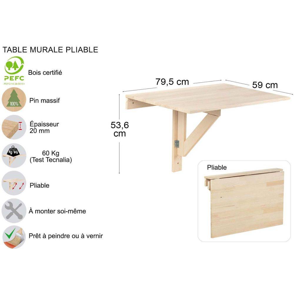 Etagère murale pliable en pin massif - Imagen 3