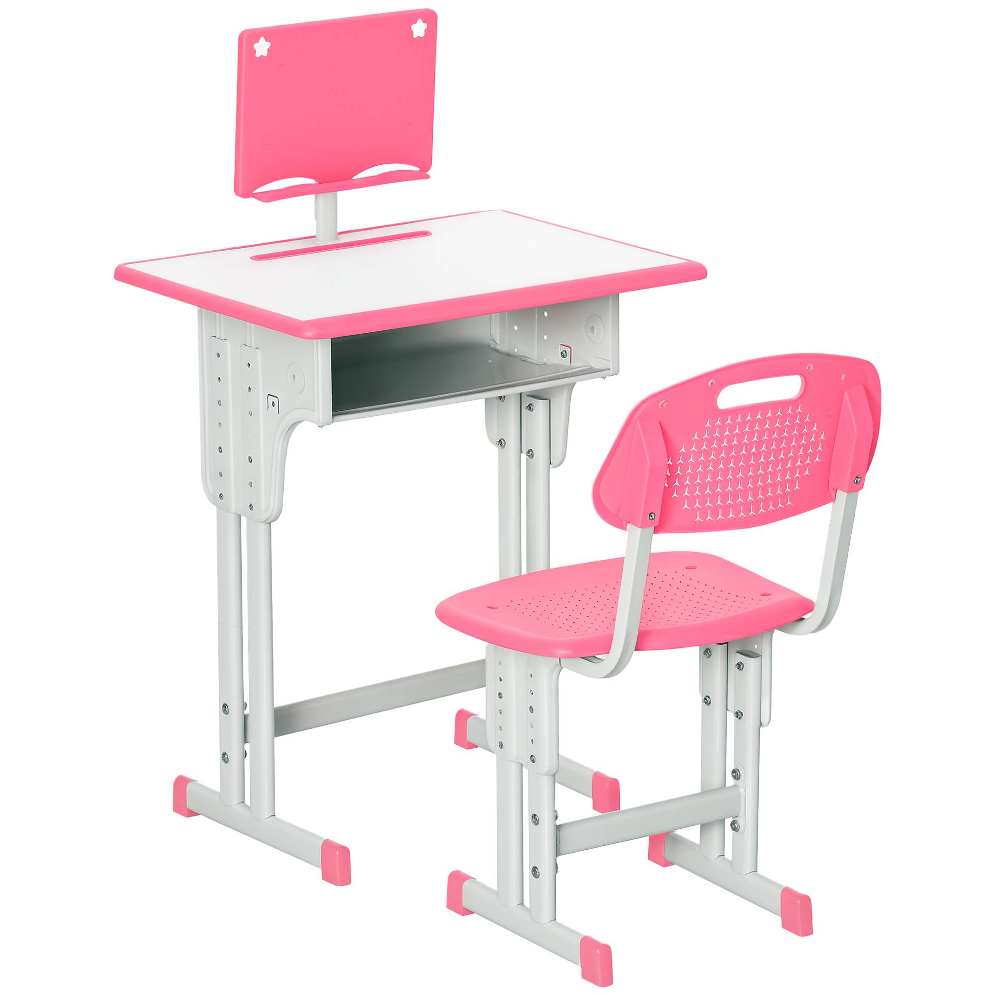 Bureau et chaise pour enfant à partir de 6 ans, hauteur réglable, avec 1 tiroir et une étagère, 60 x 45 x 90-102 cm, rose - Image 1