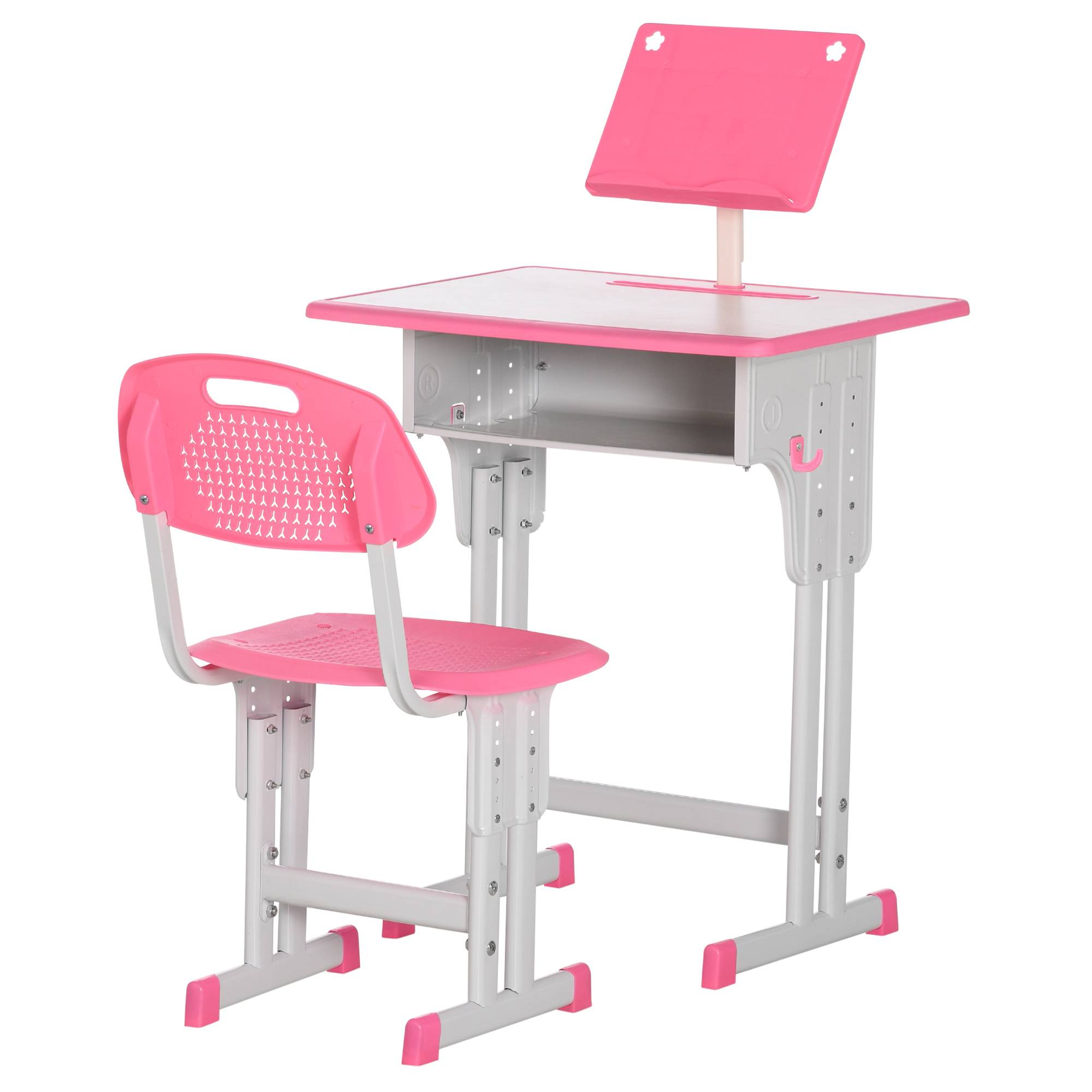 Bureau et chaise pour enfant à partir de 6 ans, hauteur réglable, avec 1 tiroir et une étagère, 60 x 45 x 90-102 cm, rose - Image 2