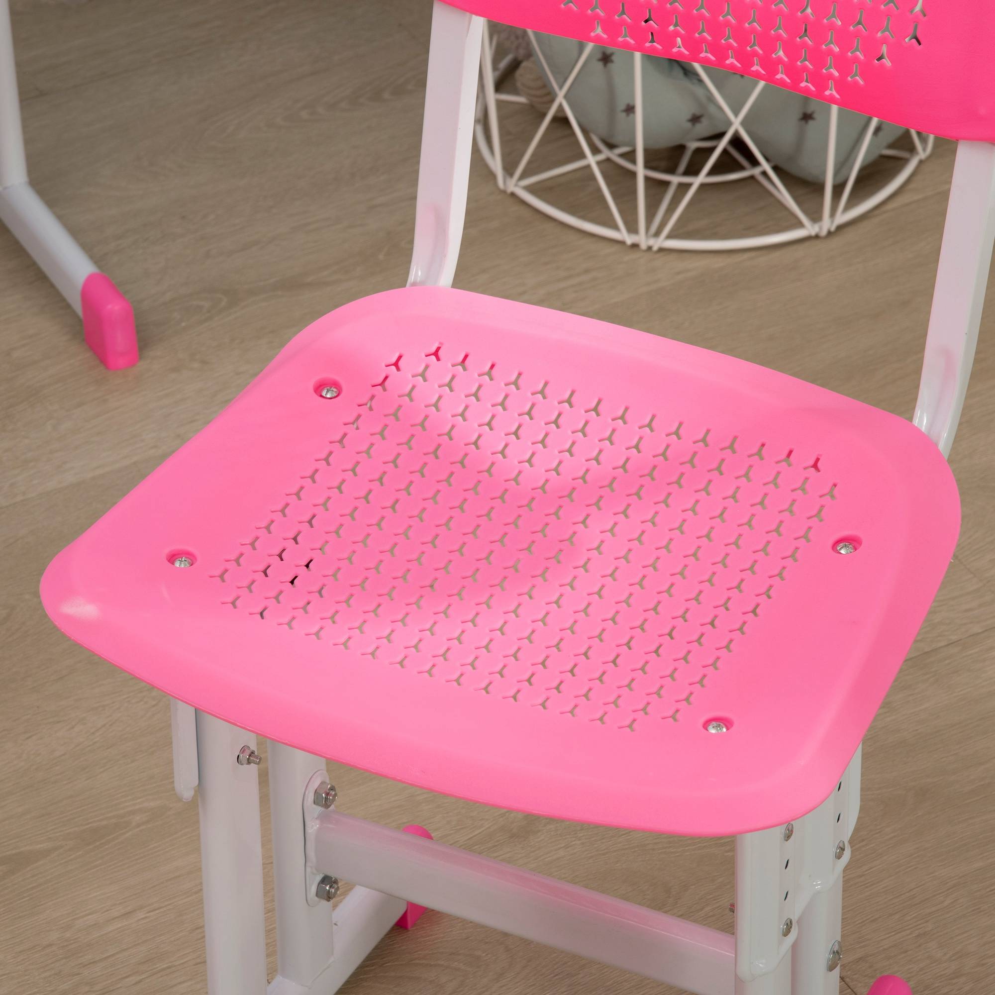 Bureau et chaise pour enfant à partir de 6 ans, hauteur réglable, avec 1 tiroir et une étagère, 60 x 45 x 90-102 cm, rose - Image 10