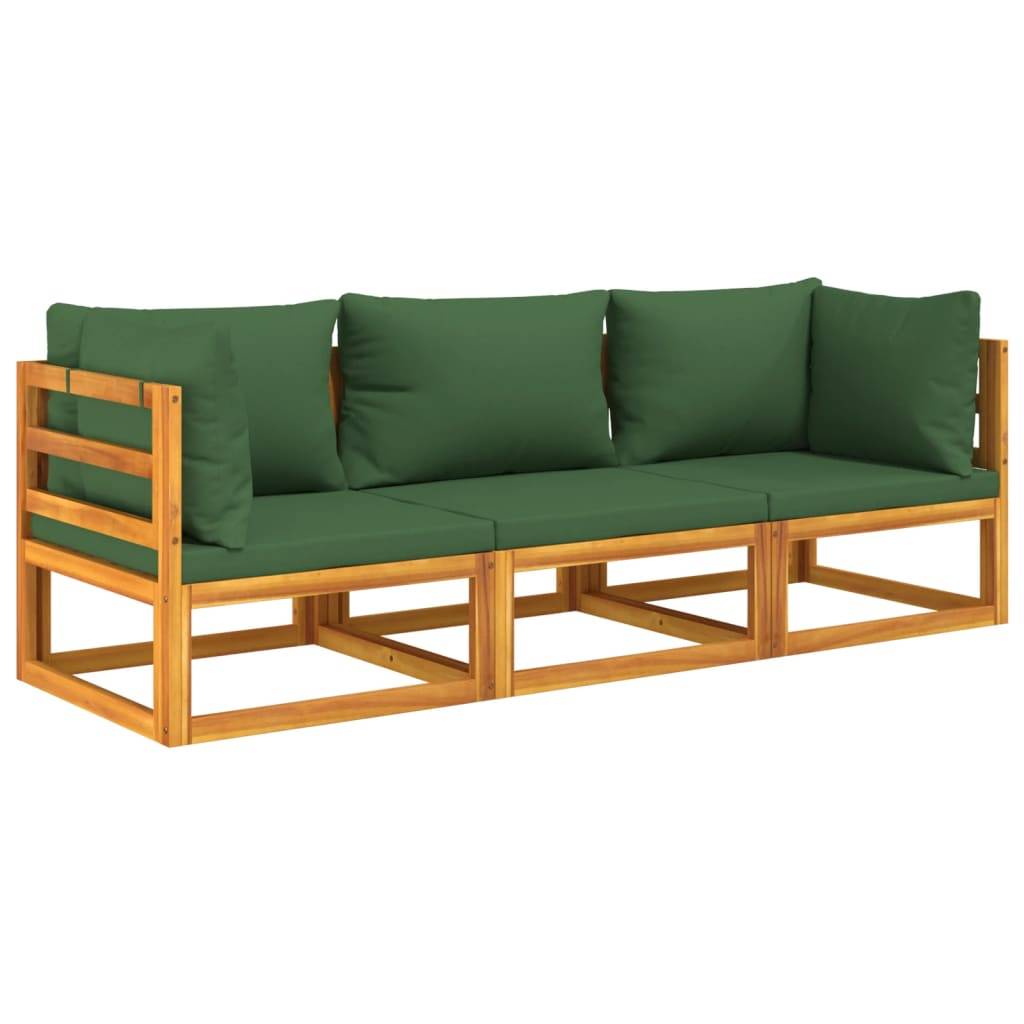 Helloshop26 - Salon de jardin meuble d'extérieur ensemble de mobilier 3 pièces avec coussins vert bois massif - Imagen 1