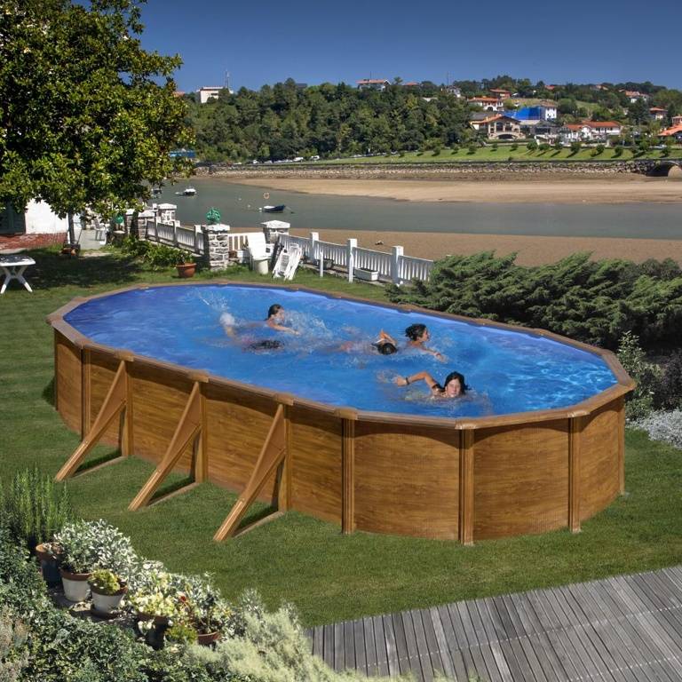 Gre Pools - Piscine ovale acier 7,44m x 3,99m x H: 1,22m - Imitation bois - Filtration à sable - Renforts apparents - Image 3