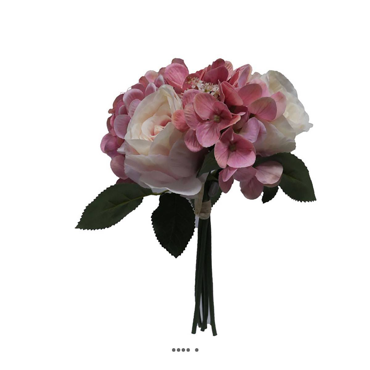 Artificielles - Bouquet de fausses roses et hortensias H 30 cm 6 têtes Rose-crème - couleur: Rose-crème 705 - Imagen 1