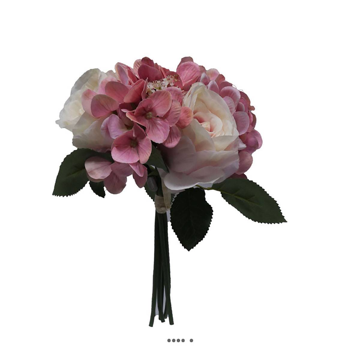 Artificielles - Bouquet de fausses roses et hortensias H 30 cm 6 têtes Rose-crème - couleur: Rose-crème 705 - Imagen 3