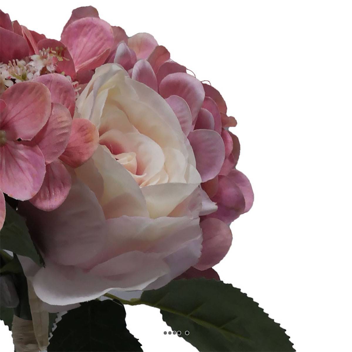 Artificielles - Bouquet de fausses roses et hortensias H 30 cm 6 têtes Rose-crème - couleur: Rose-crème 705 - Imagen 2