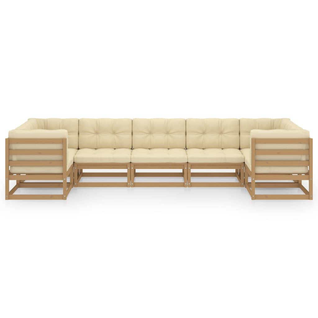 Helloshop26 - Salon de jardin meuble d'extérieur ensemble de mobilier 7 pièces avec coussins marron miel bois de pin - Imagen 2