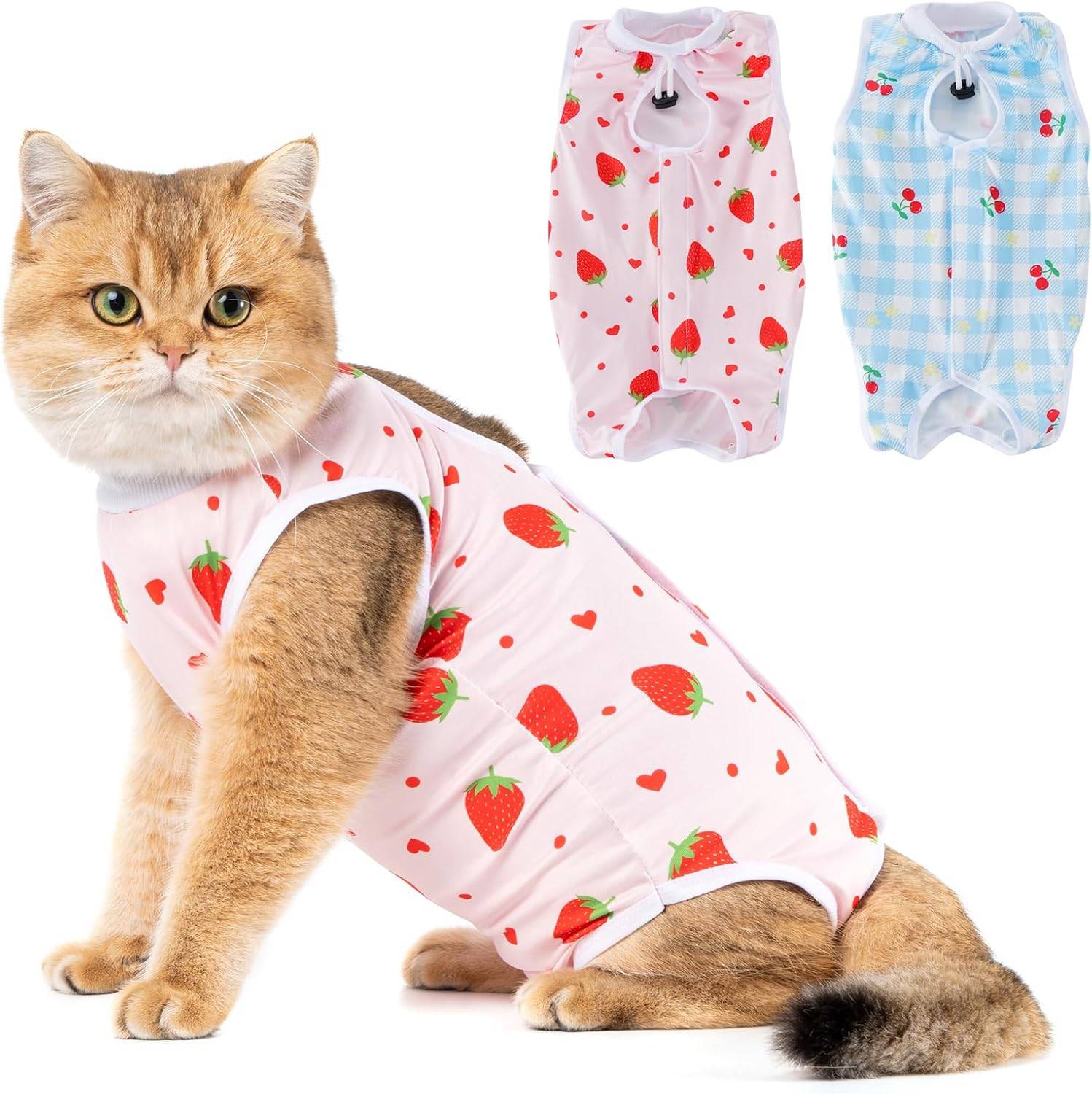 Combinaison de Récupération pour Chat Anti Léchage Cerise/Fraise S