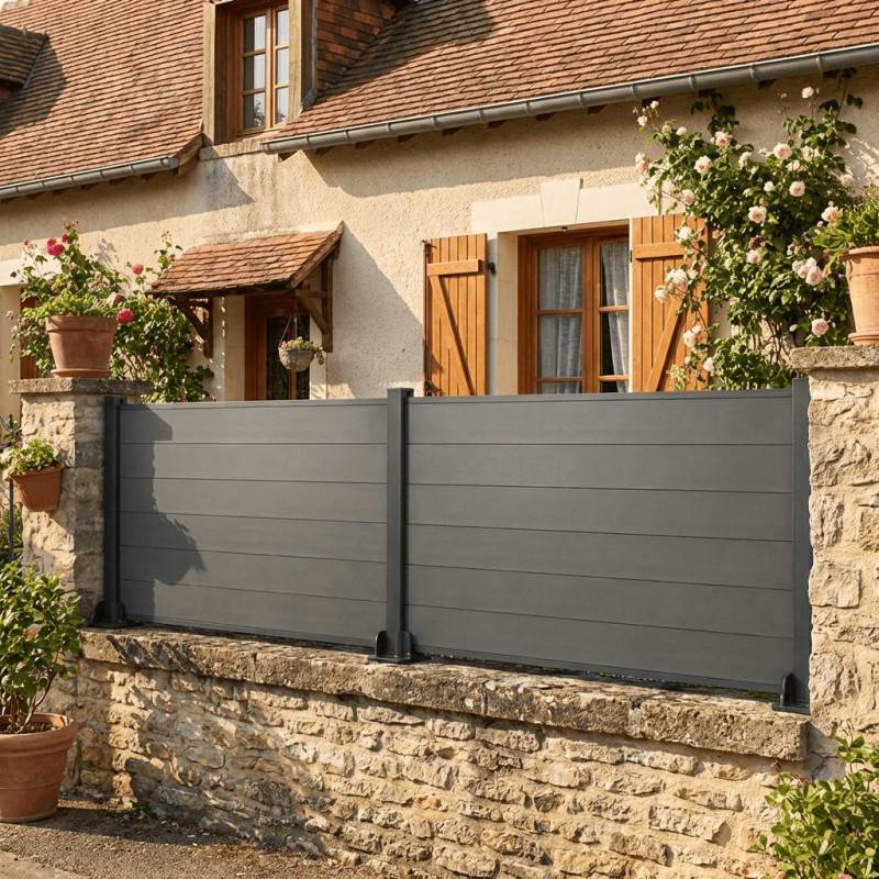 Kit clôture composite et aluminium sur platine L12.60m x H1m gris anthracite - Easy Clôture - Image 9