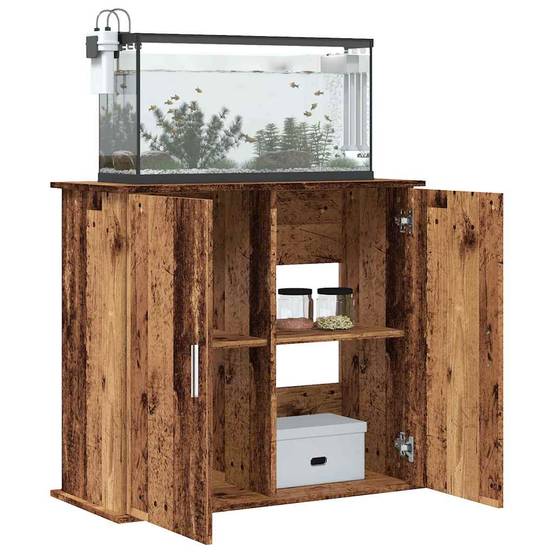 Meuble Aquarium Bois avec Portes de Rangement 81x36x73 cm Style Vieux Bois - ComfortXL Outdoor Living - Image 1