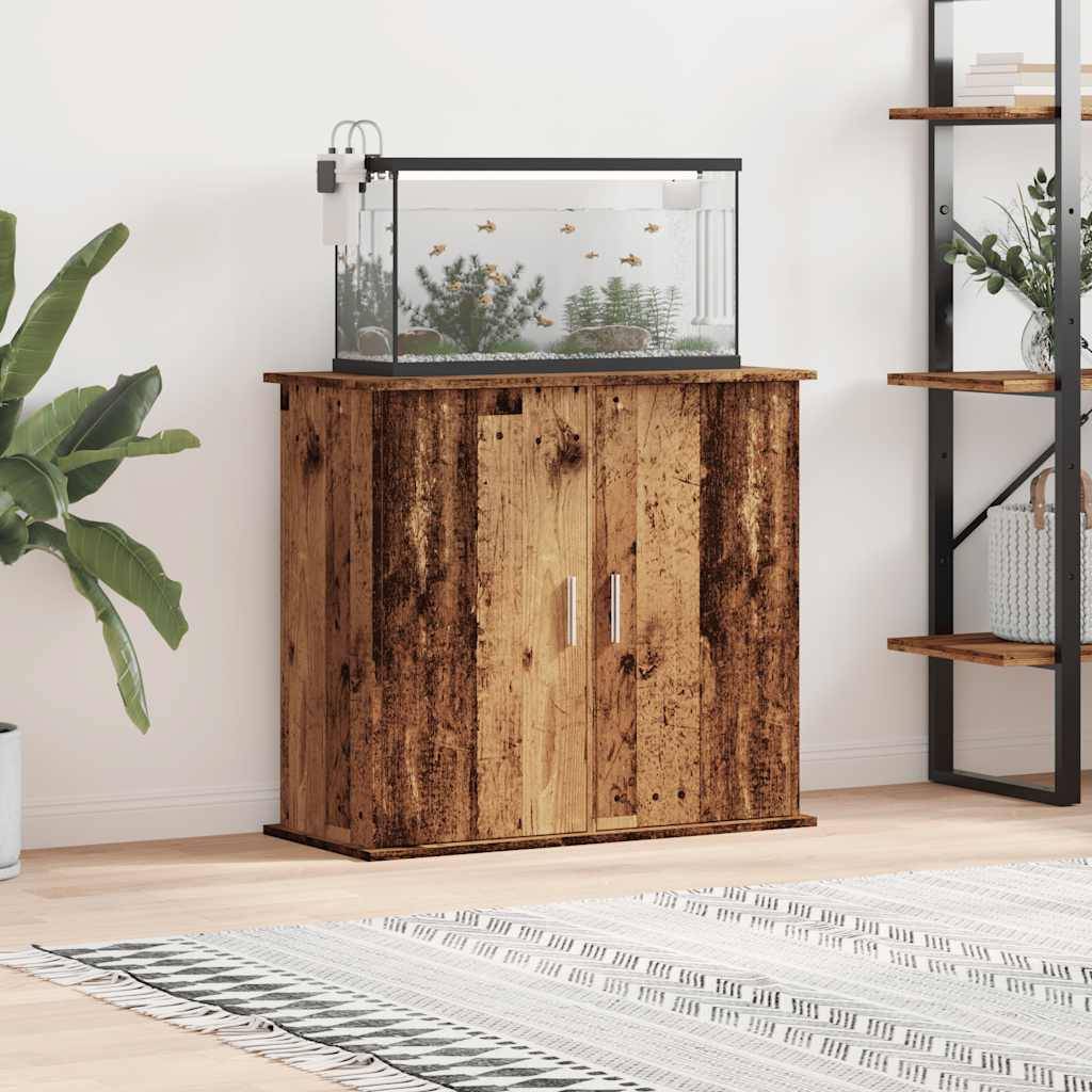 Meuble Aquarium Bois avec Portes de Rangement 81x36x73 cm Style Vieux Bois - ComfortXL Outdoor Living - Image 3