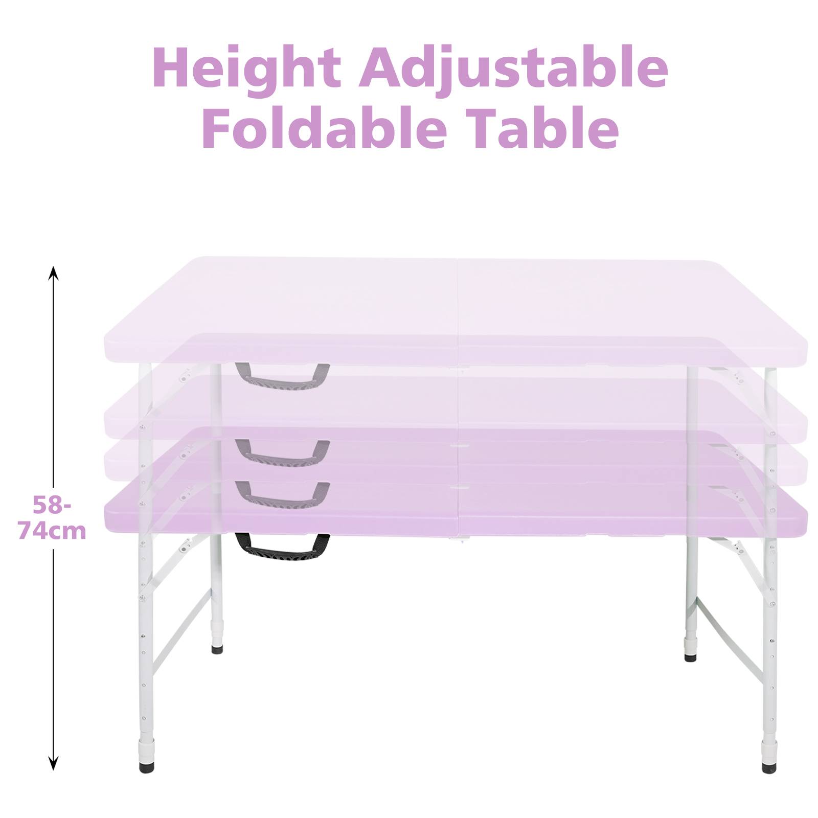 Table pliante robuste 125cm, portable avec poignée, multifonctionnelle camping intérieur extérieur, charge 135kg (violet) - Image 3
