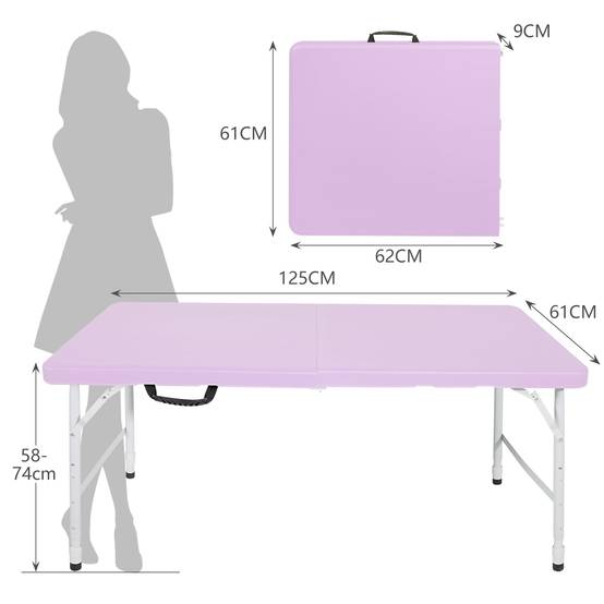 Table pliante robuste 125cm, portable avec poignée, multifonctionnelle camping intérieur extérieur, charge 135kg (violet) - Image 5