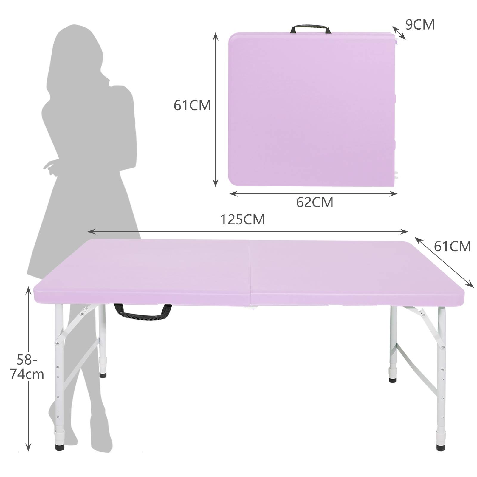 Table pliante robuste 125cm, portable avec poignée, multifonctionnelle camping intérieur extérieur, charge 135kg (violet) - Image 5