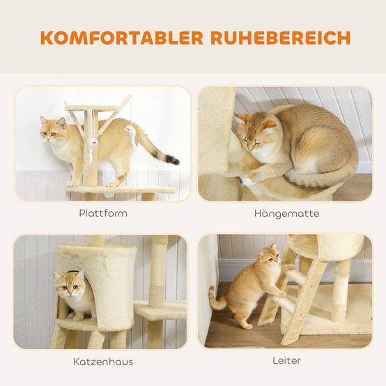 Arbre à chat panneau particules intérieur jeu repos multiples plateformes 134cm beige - ComfortXL Outdoor Living - Image 7