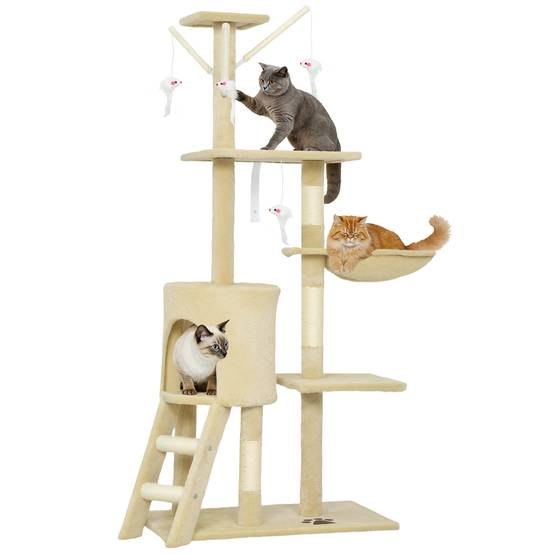Arbre à chat panneau particules intérieur jeu repos multiples plateformes 134cm beige - ComfortXL Outdoor Living - Image 1