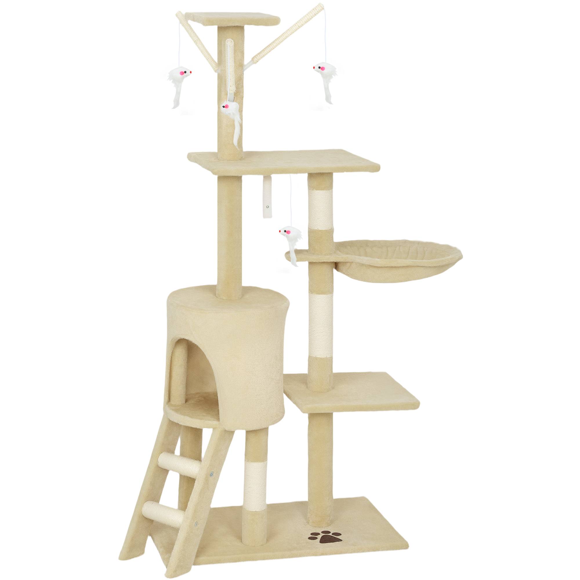 Arbre à chat panneau particules intérieur jeu repos multiples plateformes 134cm beige - ComfortXL Outdoor Living - Image 2