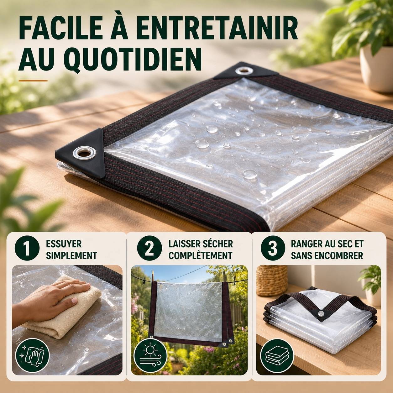 Bâche Transparente Imperméable Renforcée Œillets Protection Pluie UV - Image 7
