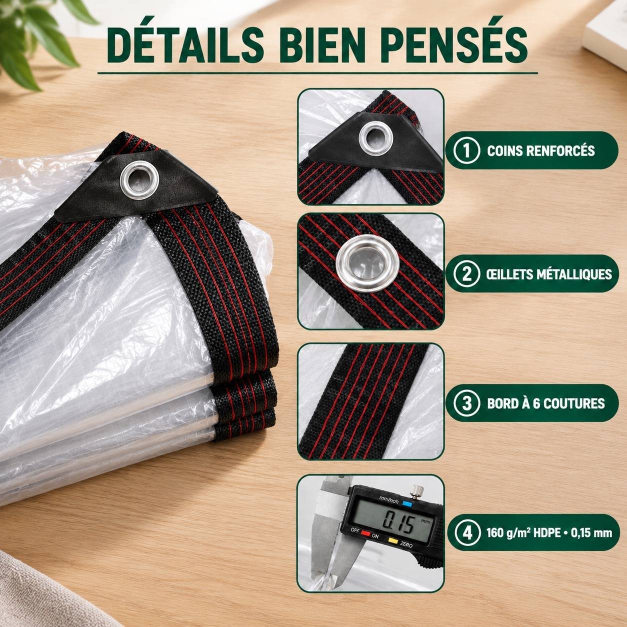 Bâche Transparente Imperméable Renforcée Œillets Protection Pluie UV - Image 3