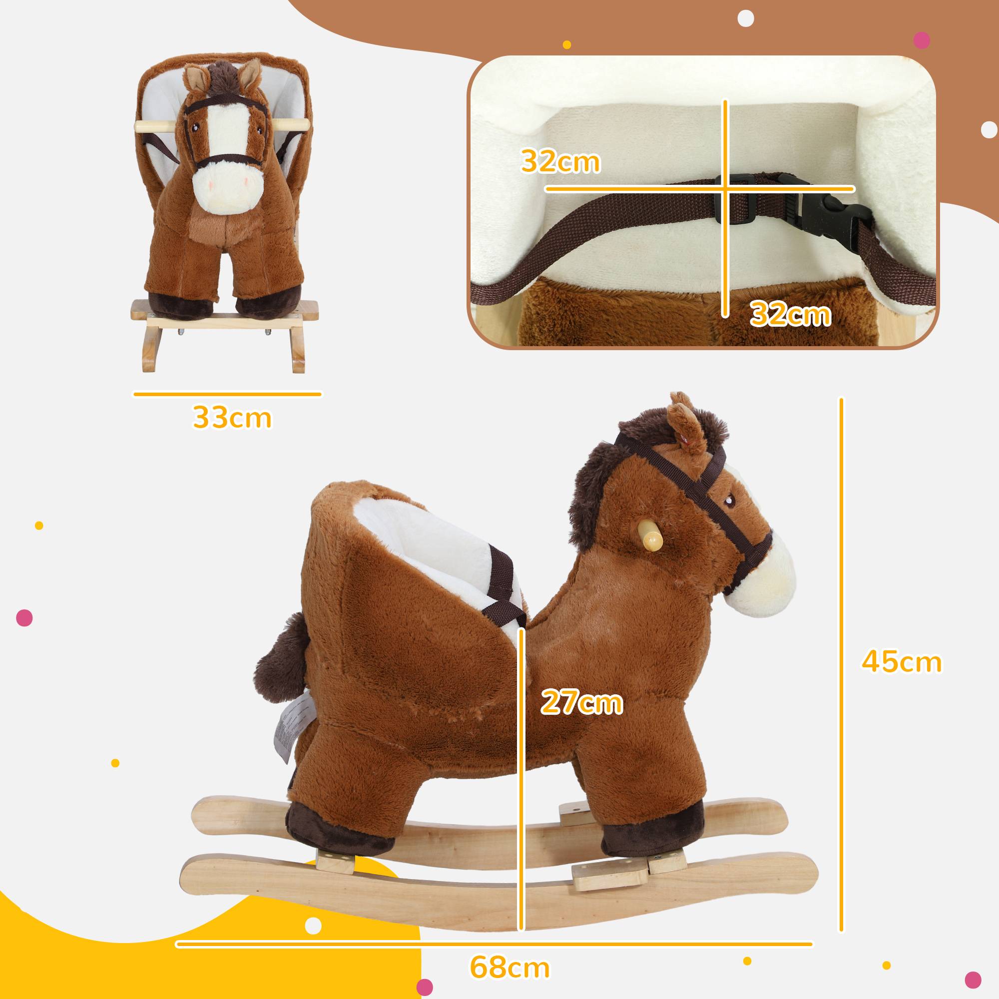 Cheval à bascule pour enfants jouet à bascule bébé de 18 à 36 mois avec effet sonore base en bois ceinture de sécurité - Image 5