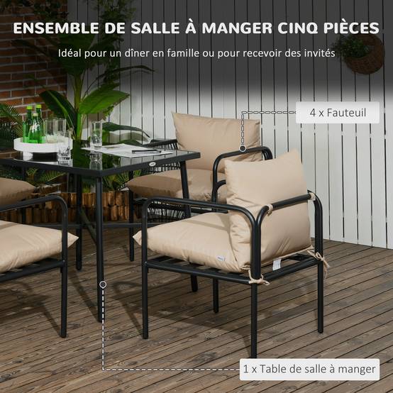 ComfortXL - Salon de jardin acier terrasse 4 personnes table carrée coussins noir - ComfortXL Outdoor Living - Image 7