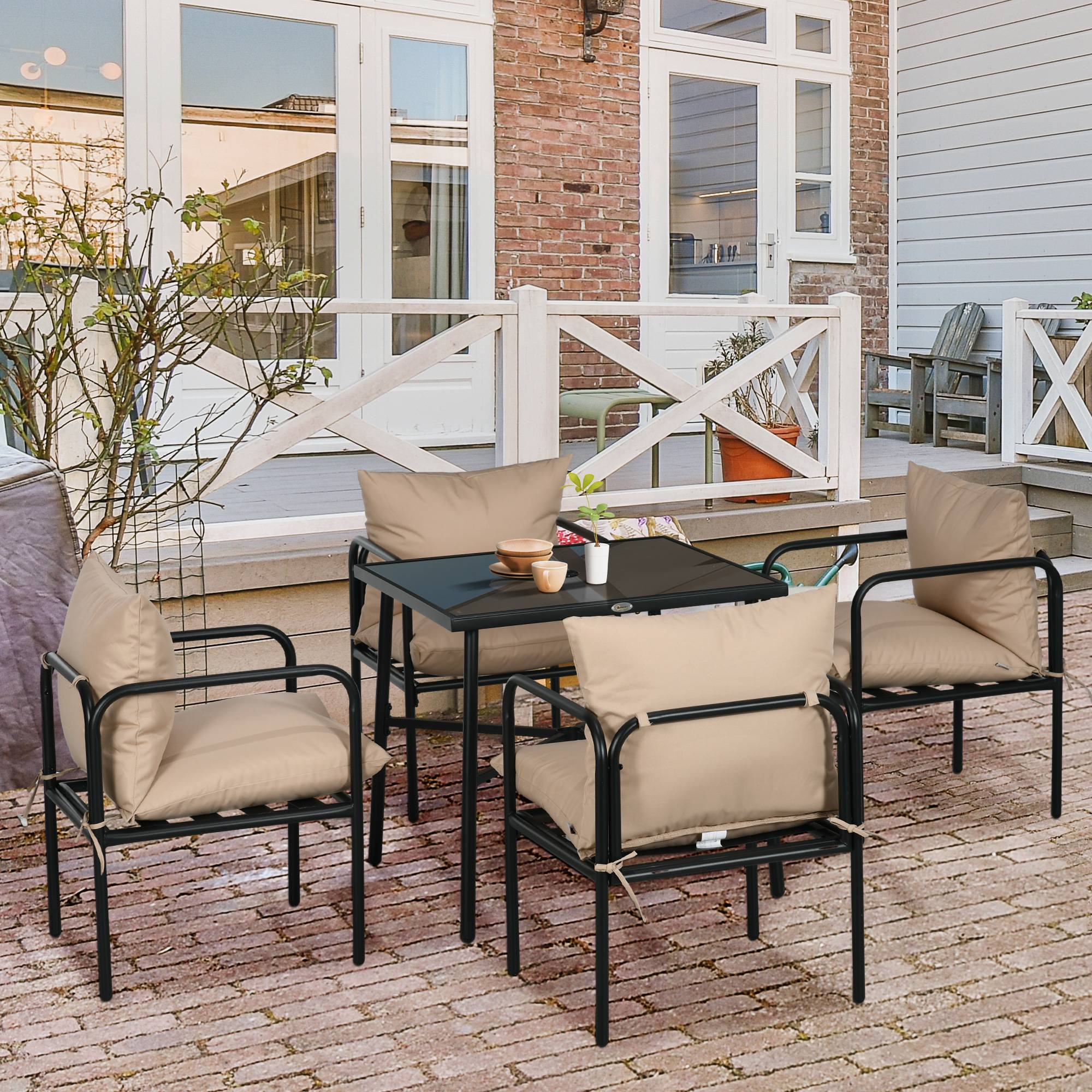 ComfortXL - Salon de jardin acier terrasse 4 personnes table carrée coussins noir - ComfortXL Outdoor Living - Image 3