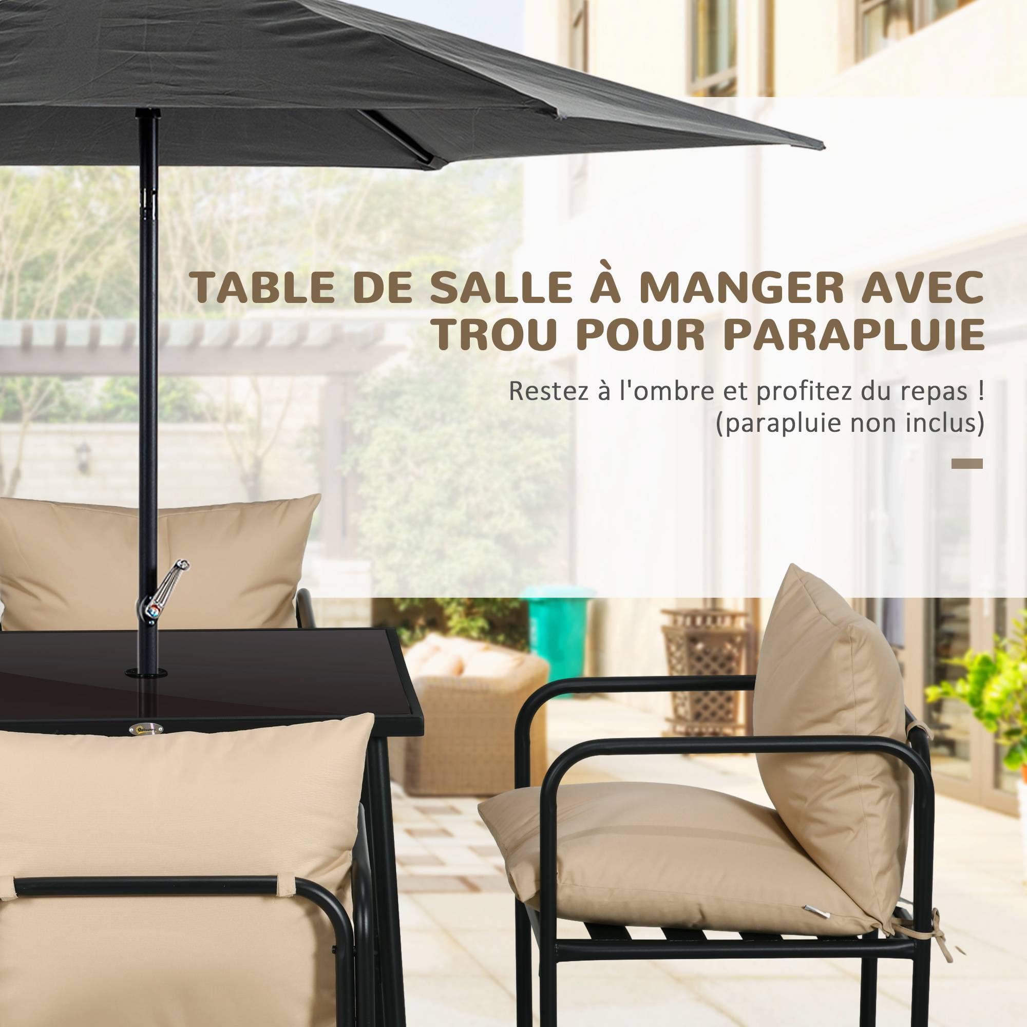 ComfortXL - Salon de jardin acier terrasse 4 personnes table carrée coussins noir - ComfortXL Outdoor Living - Image 6