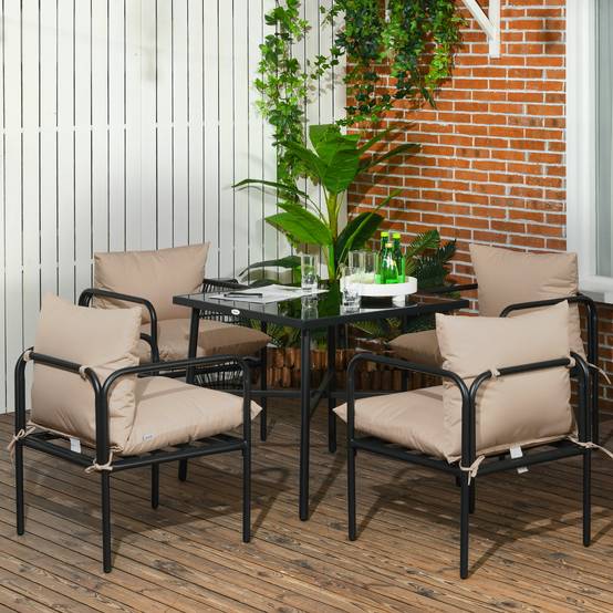 ComfortXL - Salon de jardin acier terrasse 4 personnes table carrée coussins noir - ComfortXL Outdoor Living - Image 4