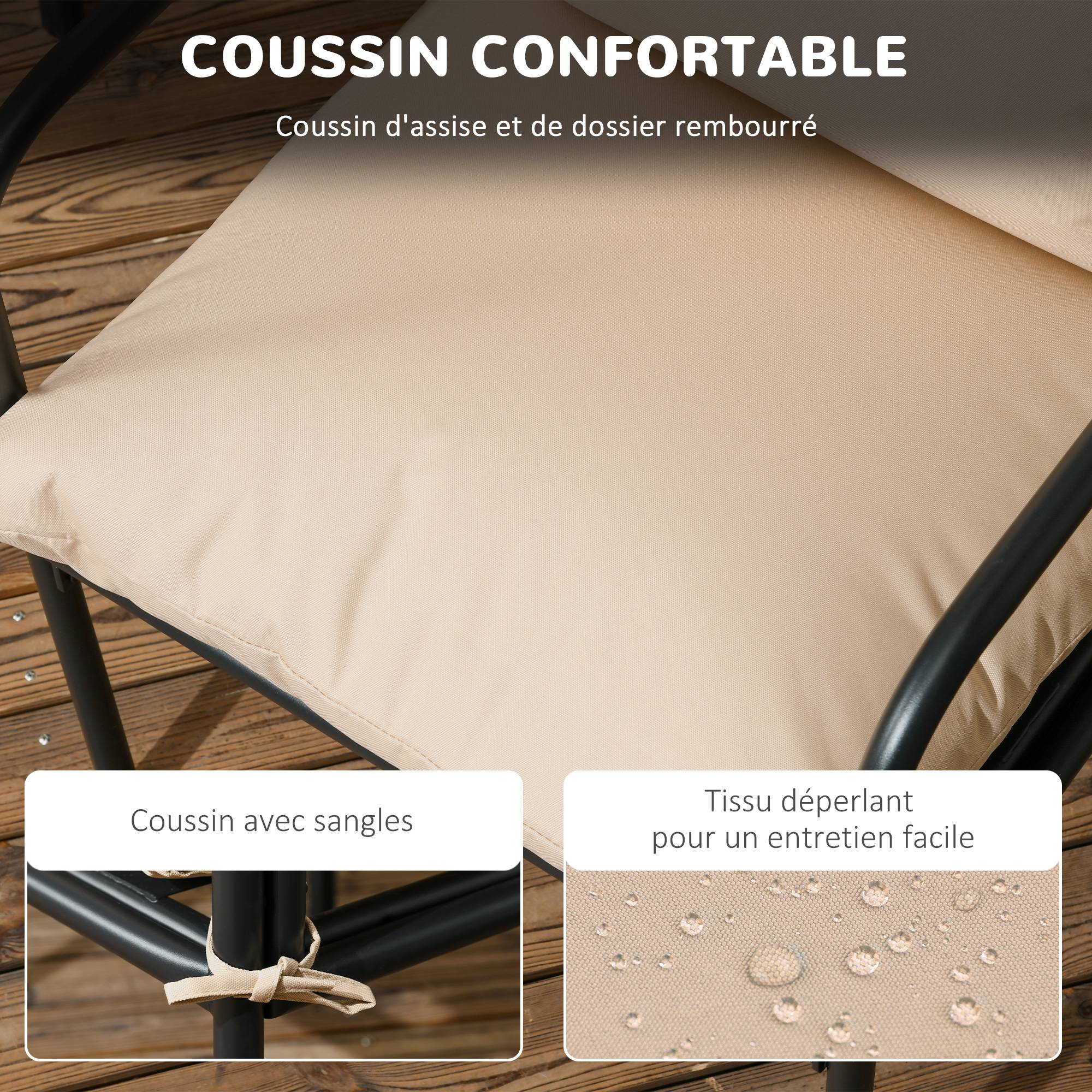 ComfortXL - Salon de jardin acier terrasse 4 personnes table carrée coussins noir - ComfortXL Outdoor Living - Image 8