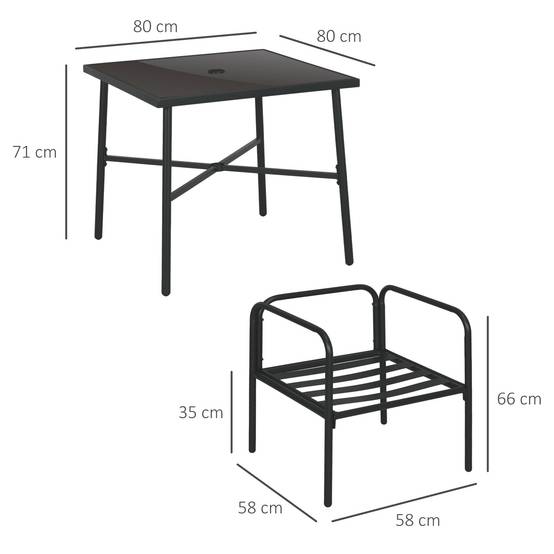 ComfortXL - Salon de jardin acier terrasse 4 personnes table carrée coussins noir - ComfortXL Outdoor Living - Image 5