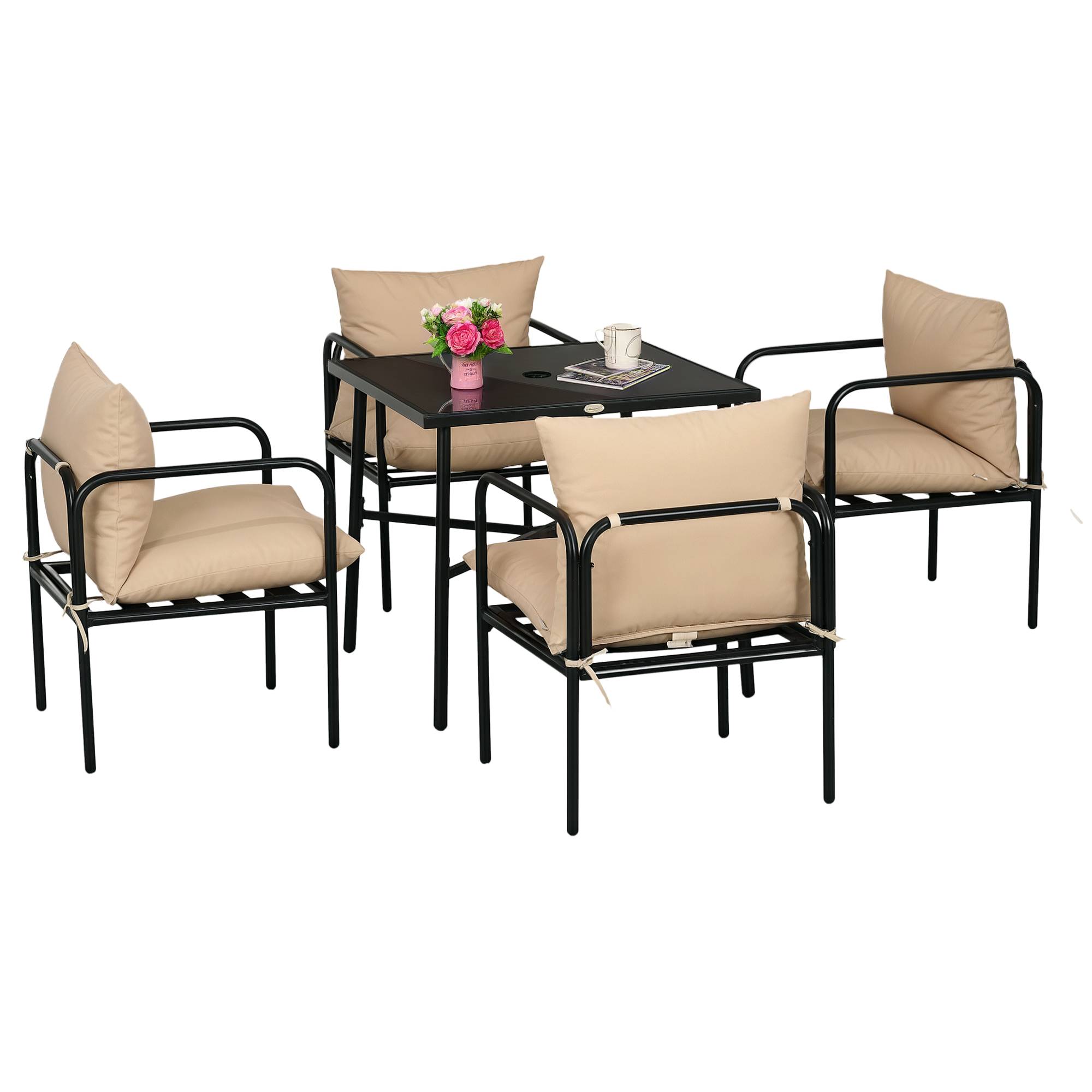 ComfortXL - Salon de jardin acier terrasse 4 personnes table carrée coussins noir - ComfortXL Outdoor Living - Image 1