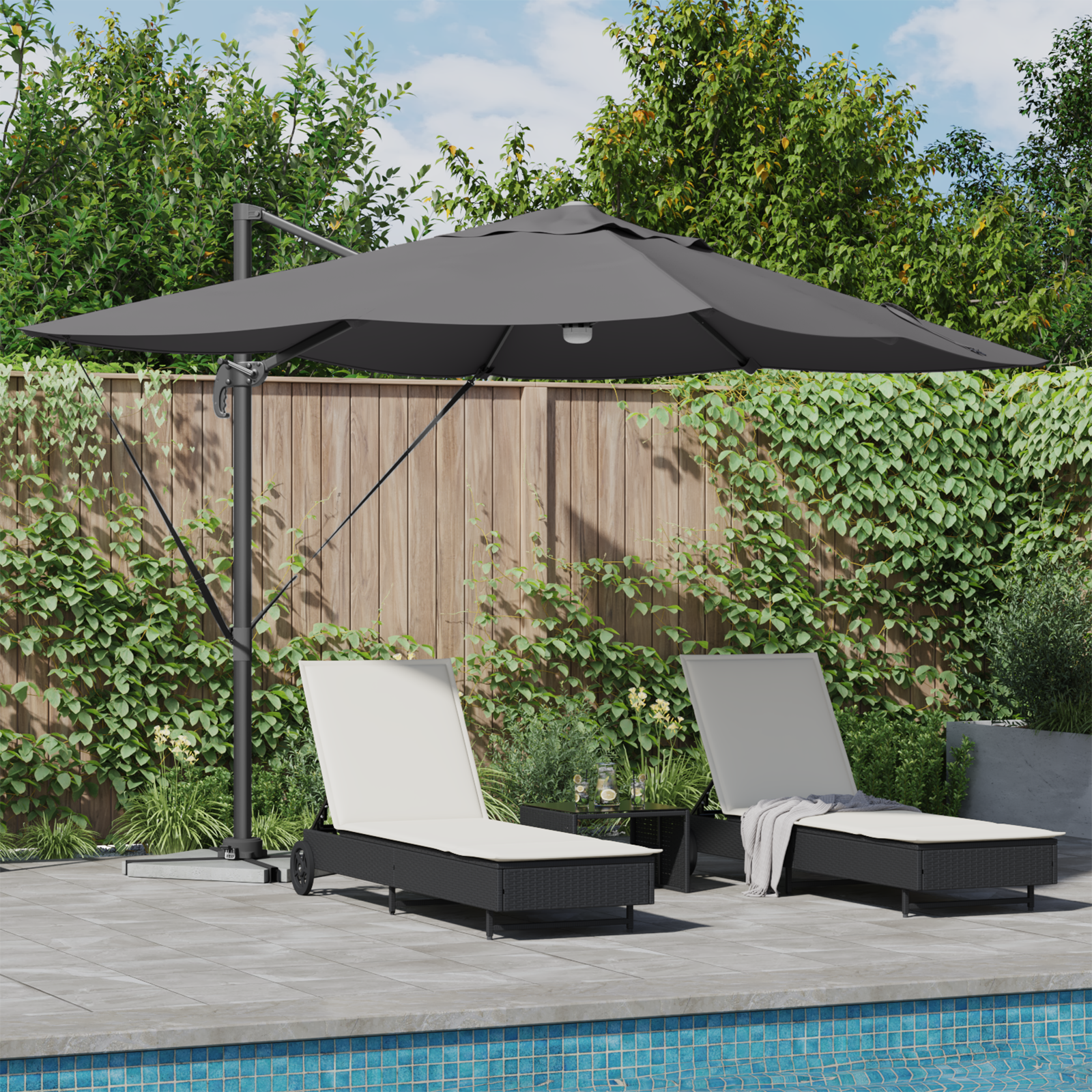Parasol Déporté de jardin - Parasol d'extérieur - Anthracite Anthracite Polyester Grand - Image 2