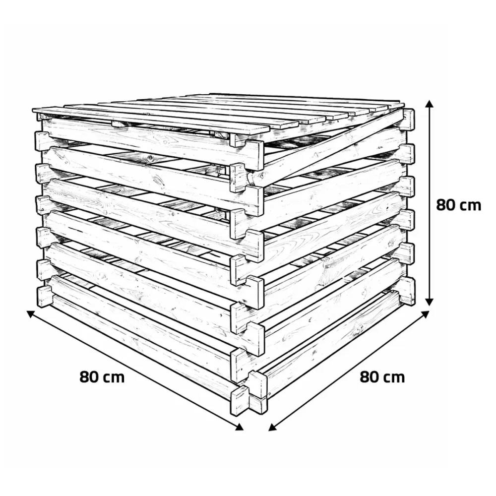 Composteur bois avec couvercle 80 x 80 cm, 510 L - Image 4