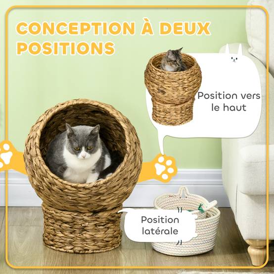 Panier chat lit surélevé chat cosy niche grotte à chat grand confort dim. 40L x 37l x 51H cm coussin moelleux beige inclus - Image 6