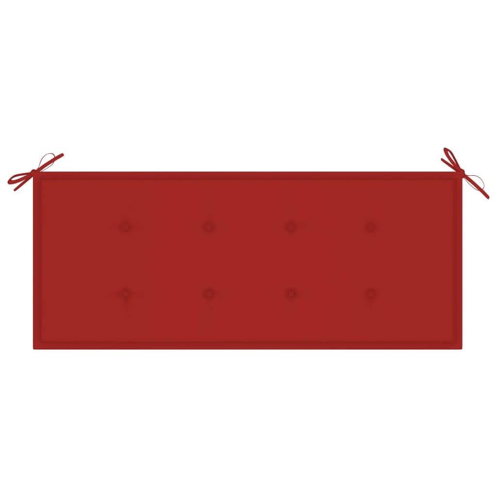 Helloshop26 - Banc de jardin meuble de patio d'extérieur terrasse avec coussin rouge 120 cm bois de teck massif - Imagen 6