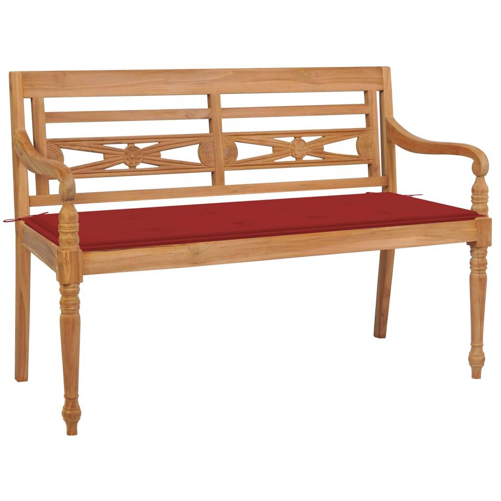 Helloshop26 - Banc de jardin meuble de patio d'extérieur terrasse avec coussin rouge 120 cm bois de teck massif - Imagen 1