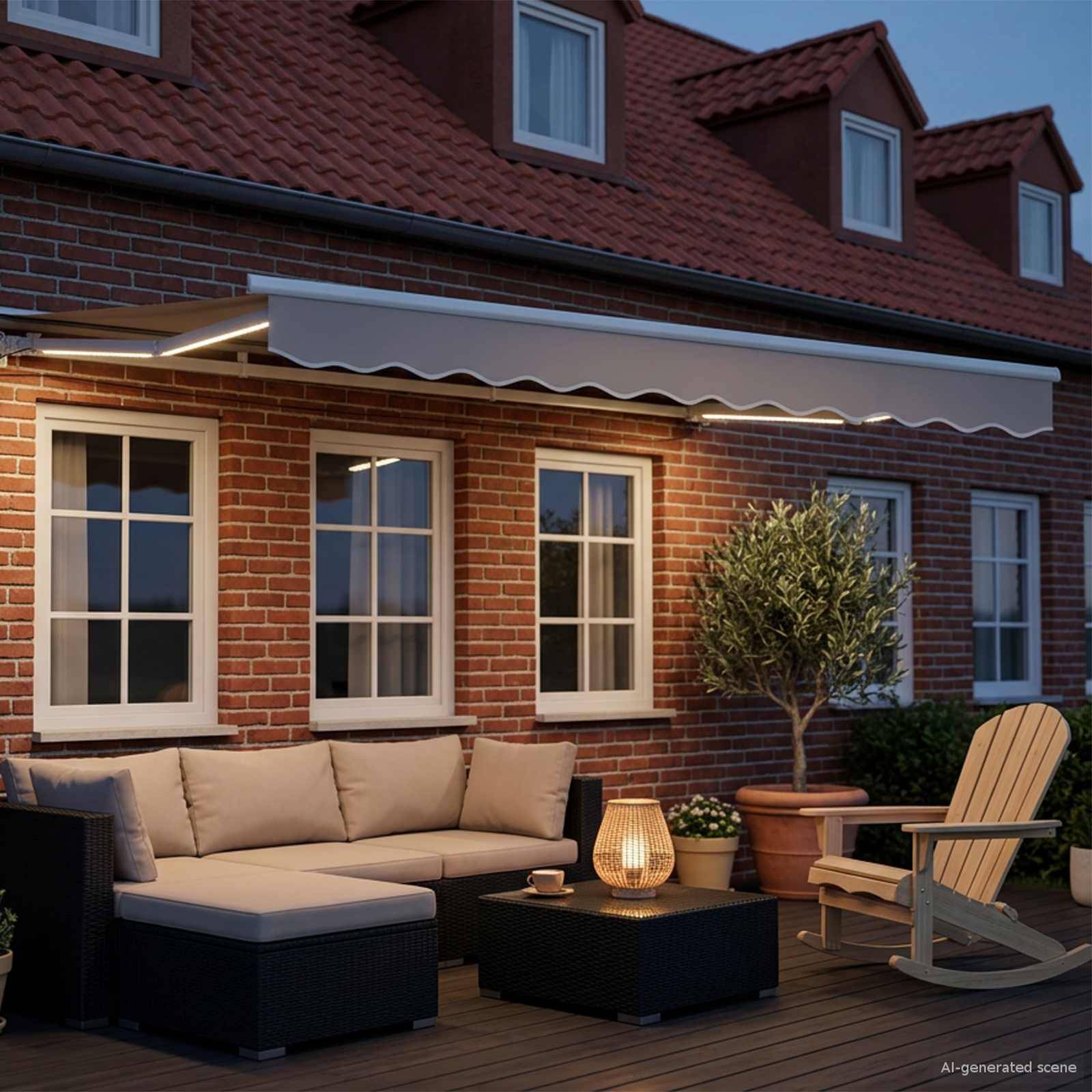 ComfortXL - Store banne manuel LED aluminium terrasse ombre ajustable gris clair blanc 3x2,5m - ComfortXL Outdoor Living - Image 3