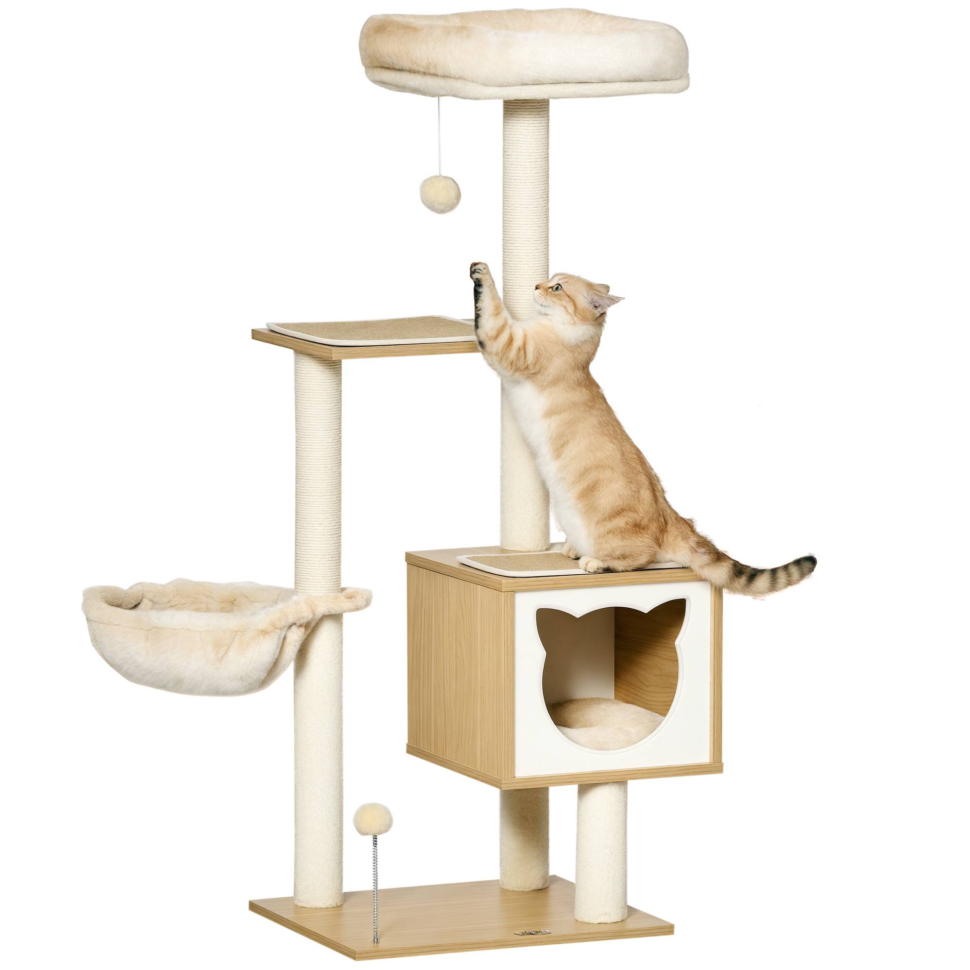 Arbre à chat sisal et peluche beige 48 x 43 x 126 cm - PANGIVO - Image 1