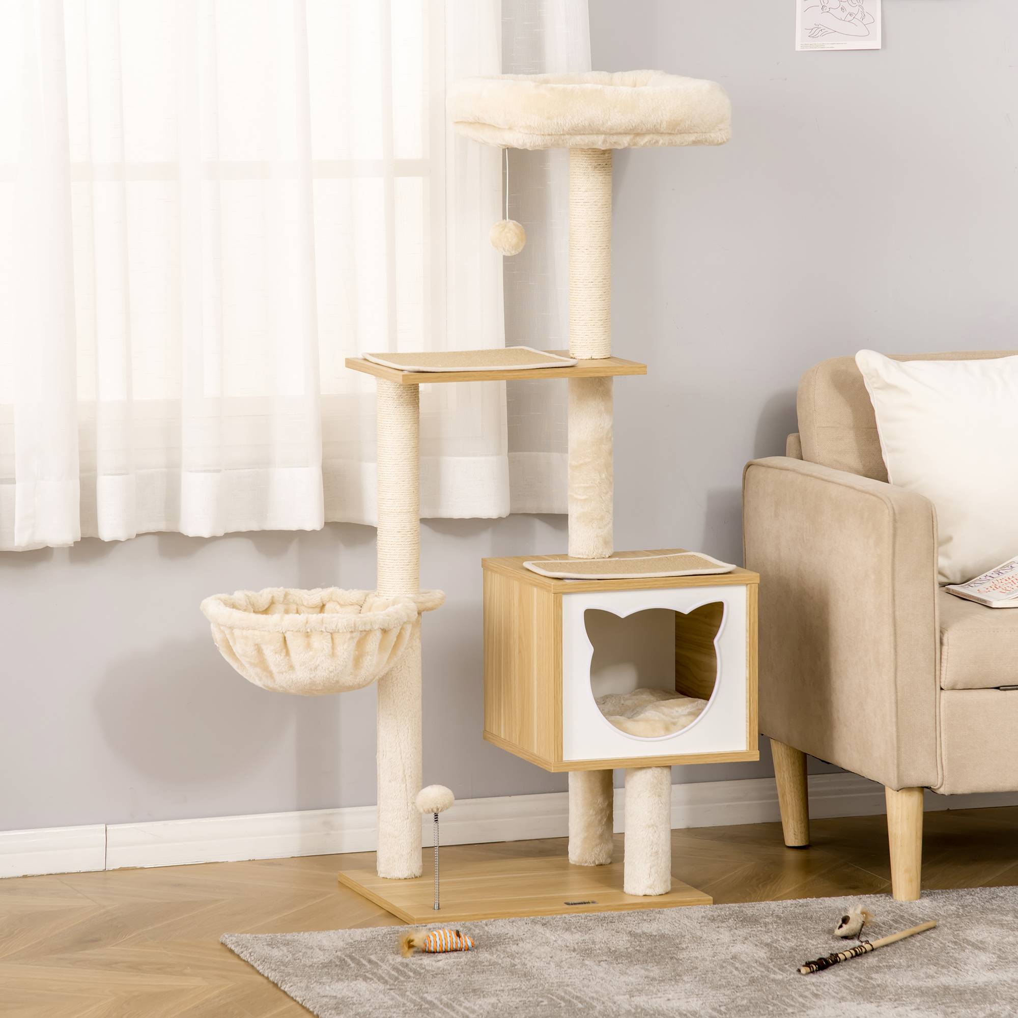 Arbre à chat sisal et peluche beige 48 x 43 x 126 cm - PANGIVO - Image 4