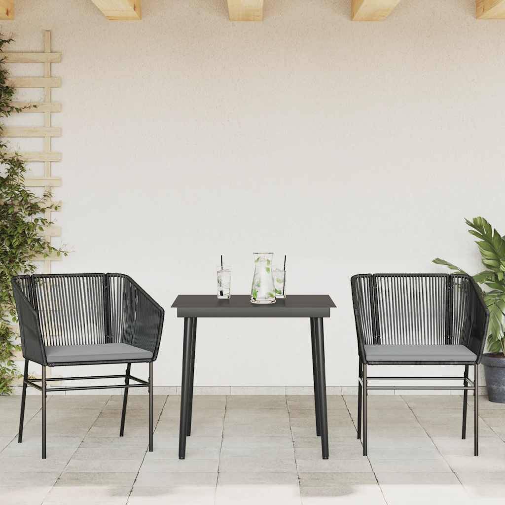 Petit Salon de Jardin 2 Personnes Résine Tressée Table Carrée avec Coussins Noir – ComfortXL Outdoor Living - Image 3