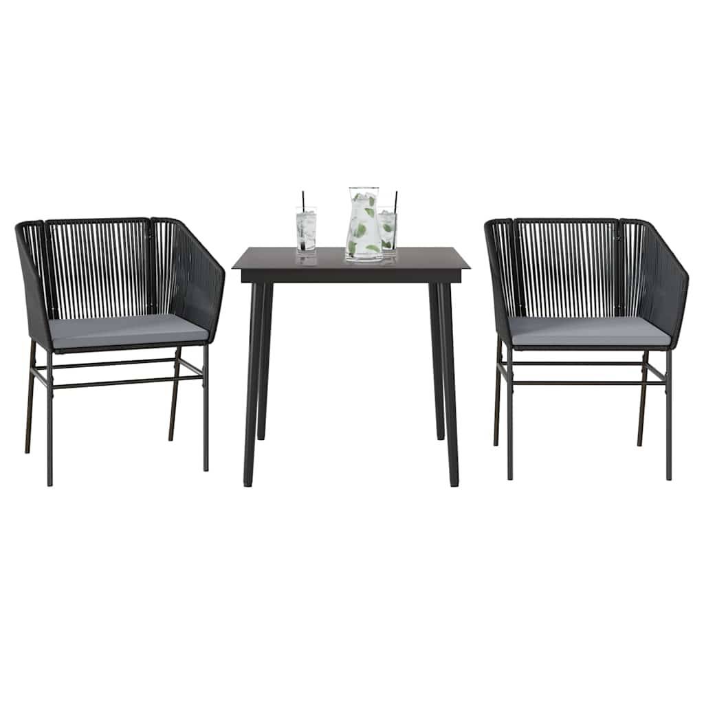 Petit Salon de Jardin 2 Personnes Résine Tressée Table Carrée avec Coussins Noir – ComfortXL Outdoor Living - Image 1