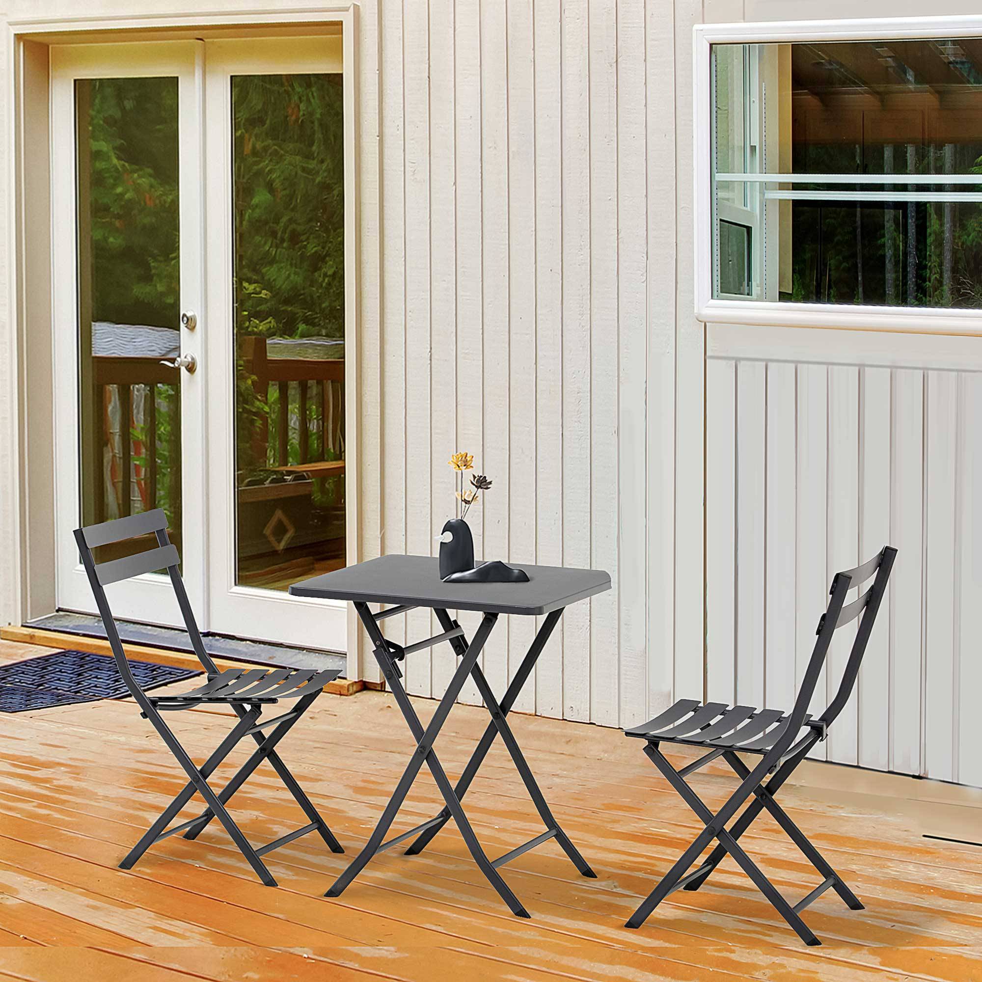 Outsunny - Salon de jardin bistro pliable - table carrée dim. 60L x 60l x 71H cm avec 2 chaises - métal thermolaqué gris - Outsunny - Imagen 2