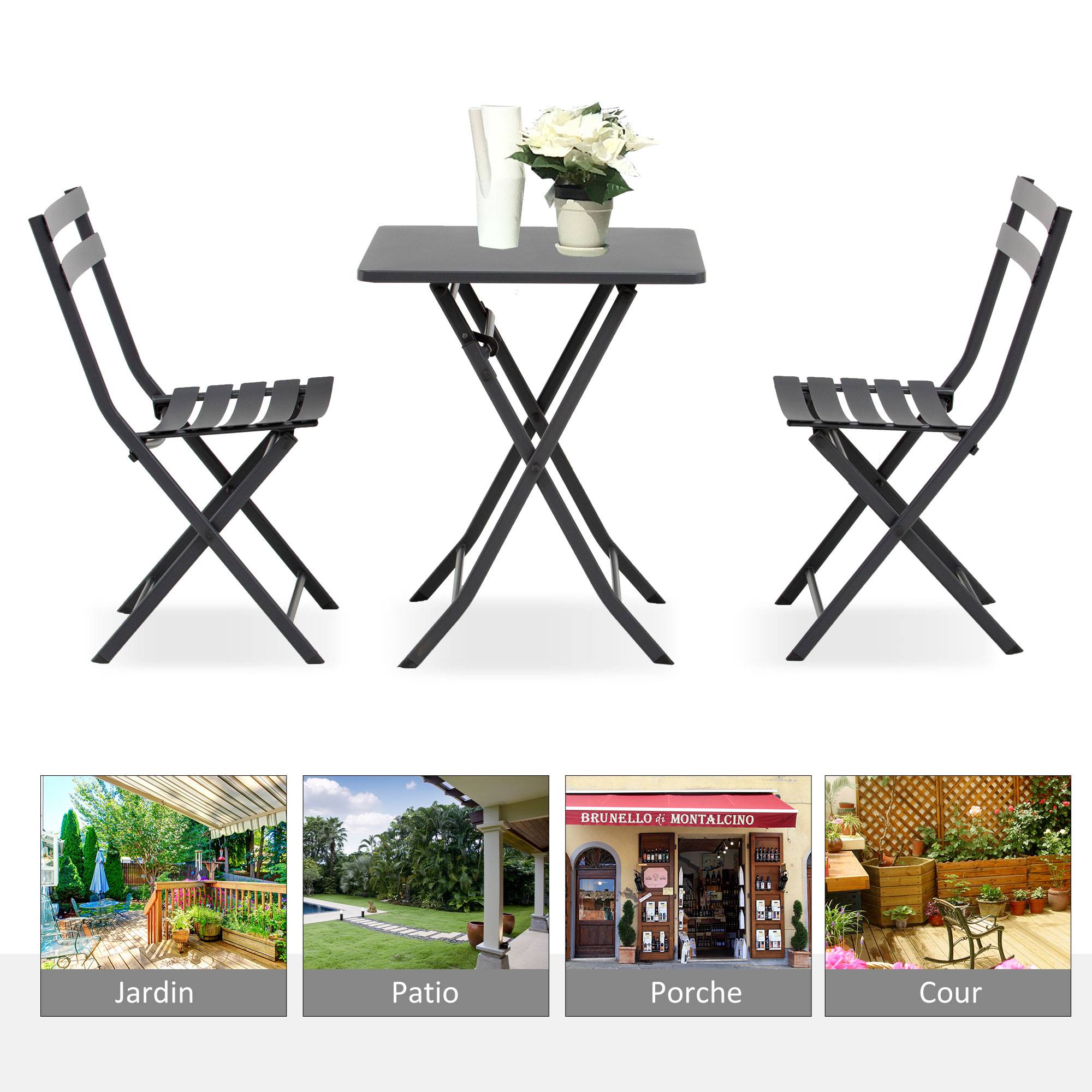 Outsunny - Salon de jardin bistro pliable - table carrée dim. 60L x 60l x 71H cm avec 2 chaises - métal thermolaqué gris - Outsunny - Imagen 5